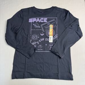 Thereabouts Crew Neck Long Sleeve Graphic T-Shirt Boys Size M 10/12 Navy Space